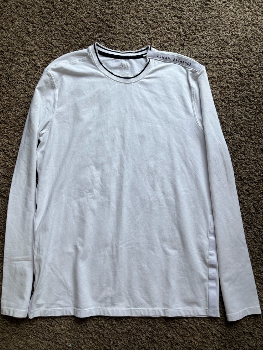 Armani Exchange White Long-Sleeve Crewneck with Shoulder Logo Trim